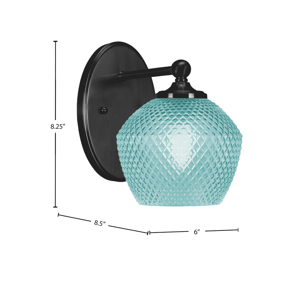 Capri One Light Wall Sconce in Matte Black with Turquoise Textured Shade