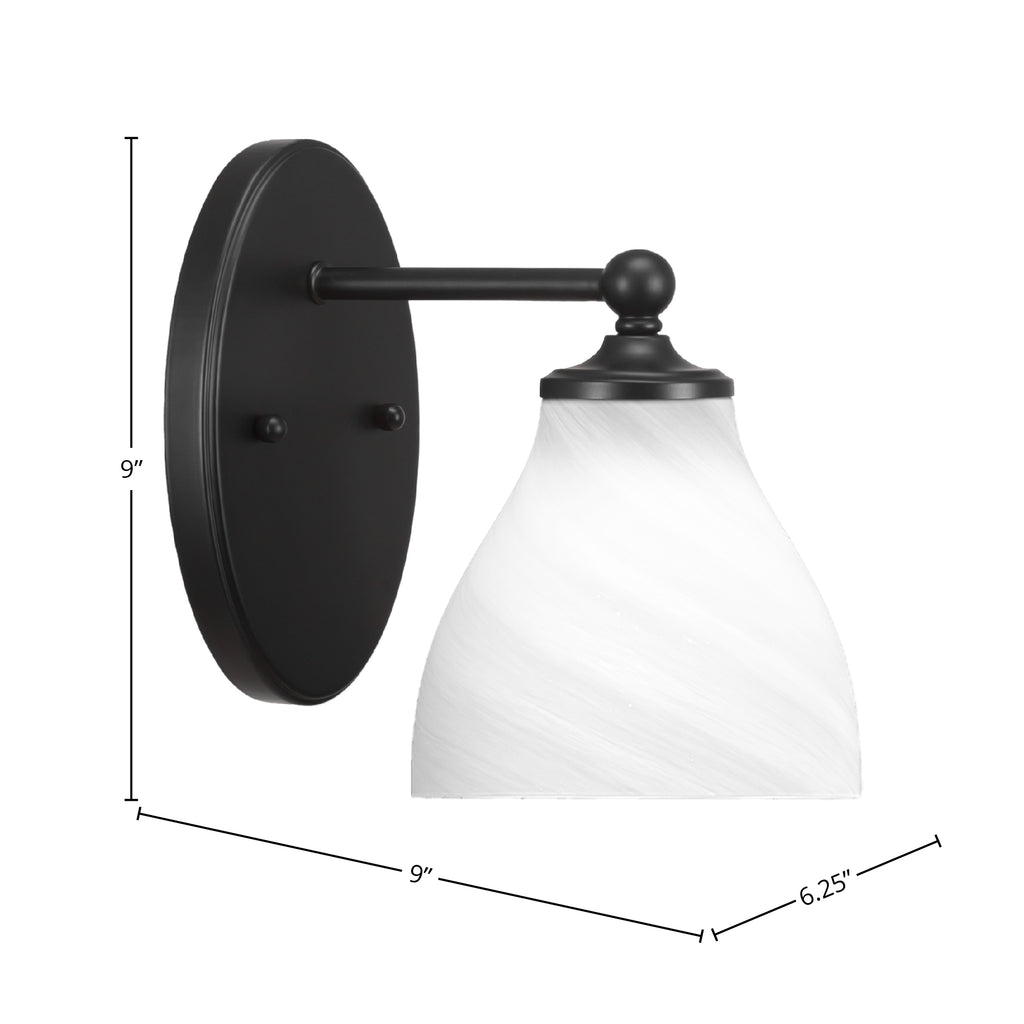 Capri One Light Wall Sconce in Matte Black with 6.25" White Marble Shade