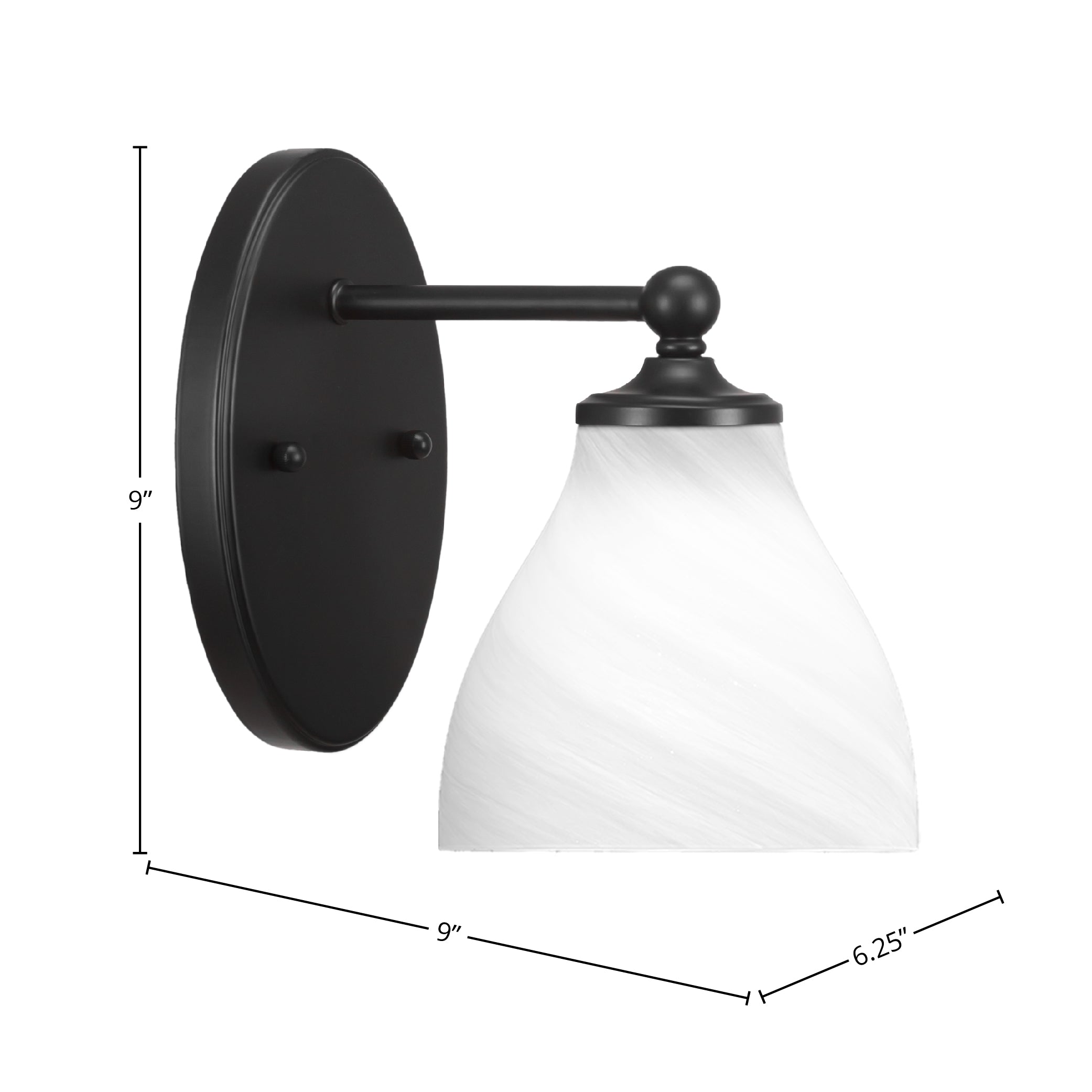 Capri One Light Wall Sconce in Matte Black with 6.25" White Marble Shade