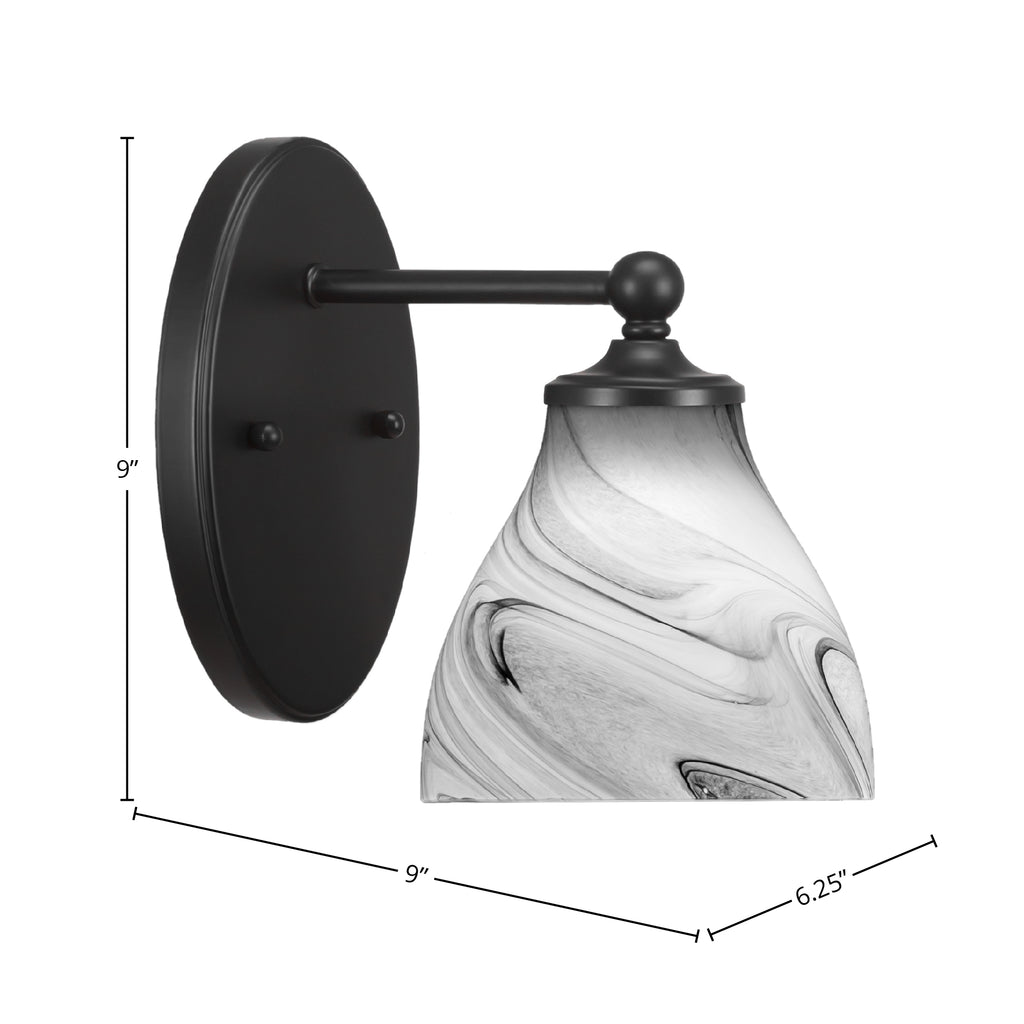 Capri One Light Wall Sconce in Matte Black with 6.25" Onyx Swirl Shade