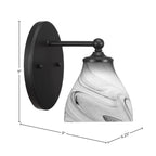 Capri One Light Wall Sconce in Matte Black with 6.25" Onyx Swirl Shade