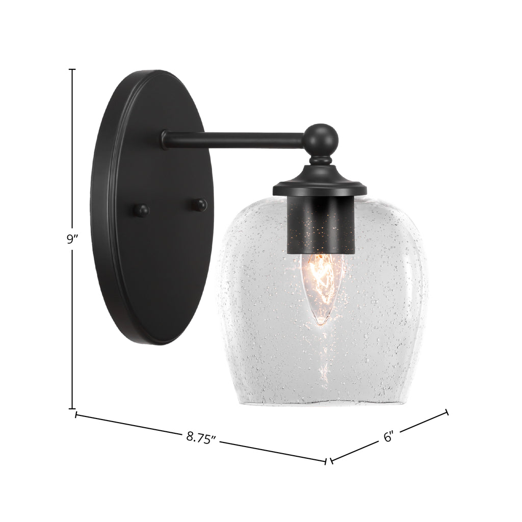 Capri One Light Wall Sconce in Matte Black with 6" Clear Bubble Shade