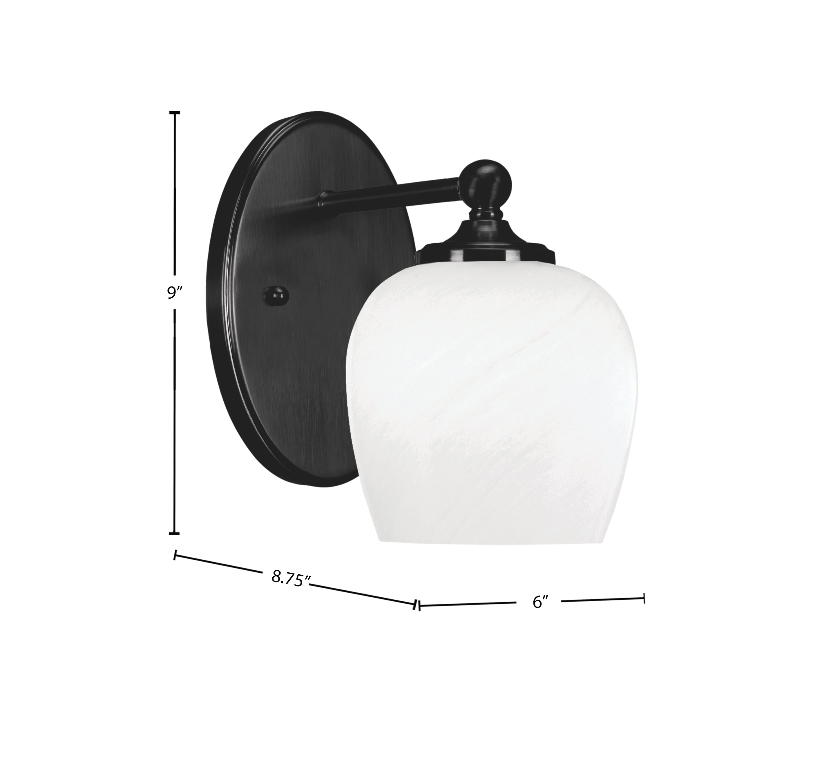 Capri One Light Wall Sconce in Matte Black with 6" White Marble Shade