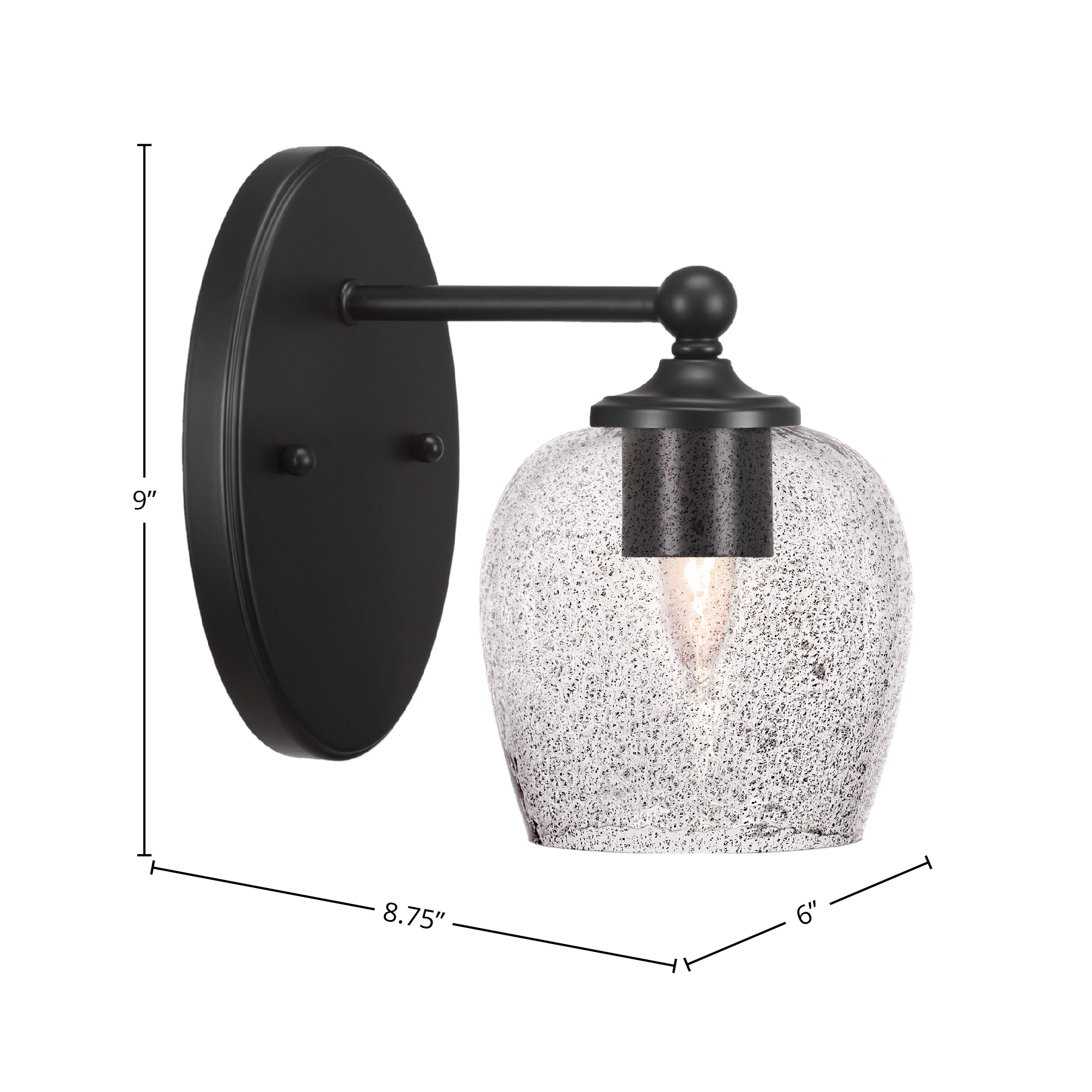 Capri One Light Wall Sconce in Matte Black with 6" Smoke Bubble Shade