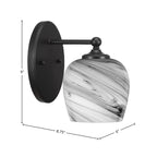 Capri One Light Wall Sconce in Matte Black with 6" Onyx Swirl Shade