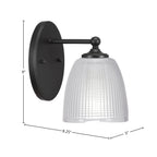 Capri One Light Wall Sconce in Matte Black with 5" Clear Ribbed Shade