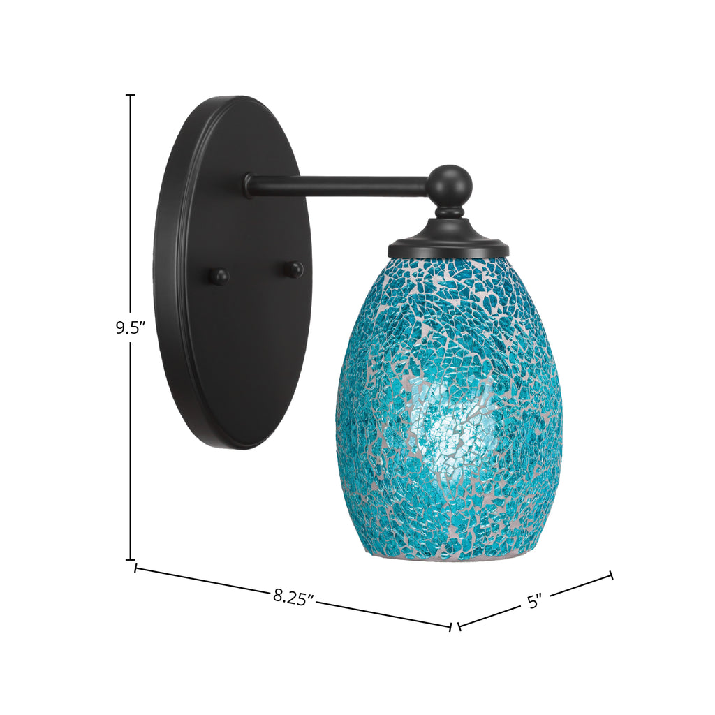 Capri One Light Wall Sconce in Matte Black with 5" Turquoise Fusion Shade