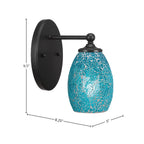 Capri One Light Wall Sconce in Matte Black with 5" Turquoise Fusion Shade