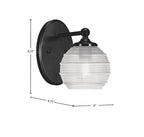 Capri One Light Wall Sconce in Matte Black with 6" Clear Ribbed Shade