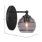 Capri One Light Wall Sconce in Matte Black with 6" Smoke Ribbed Shade