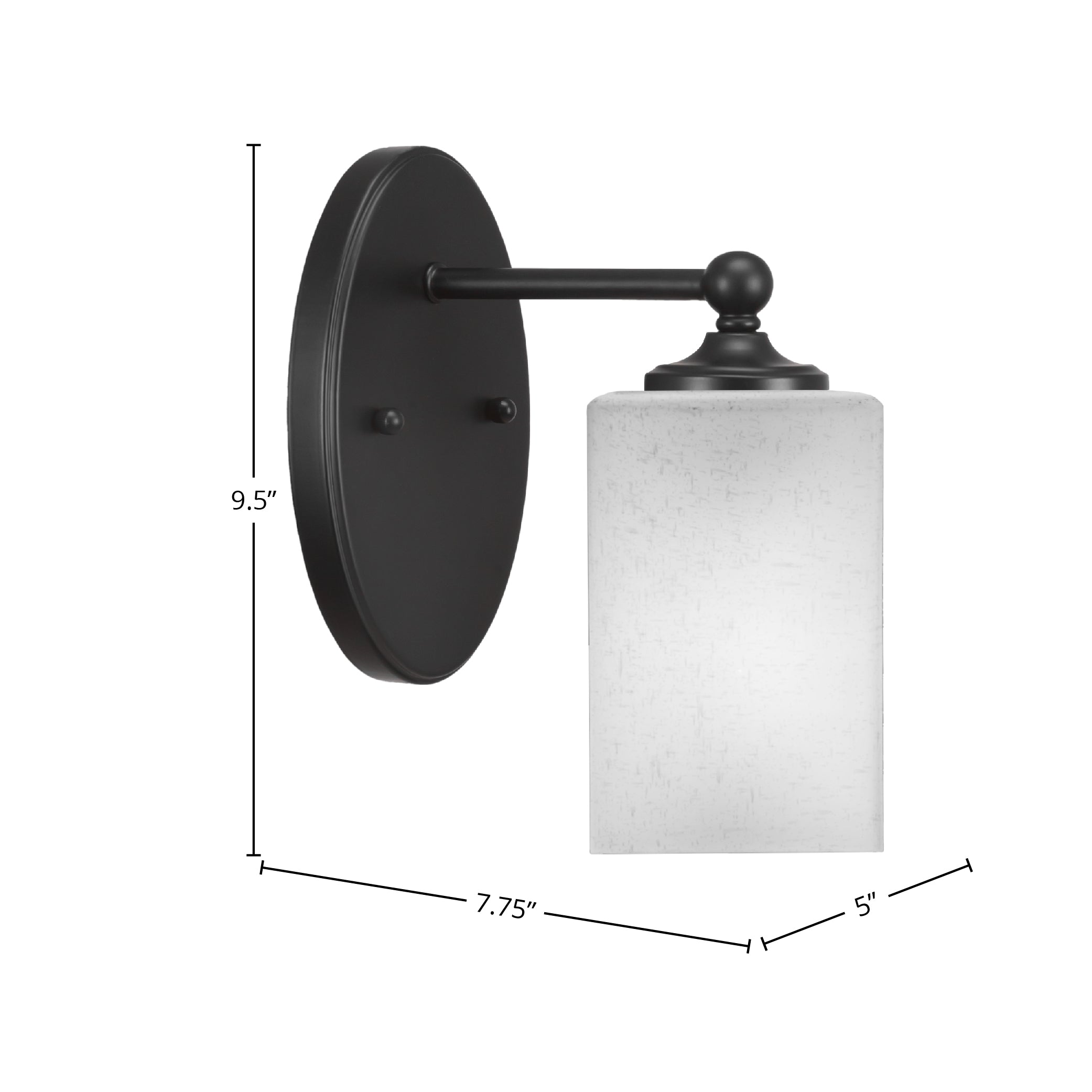 Capri One Light Wall Sconce in Matte Black with 4" Square White Muslin Shade