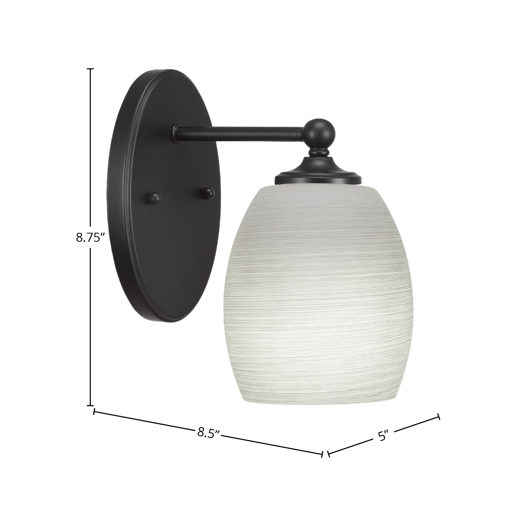 Capri One Light Wall Sconce in Matte Black with 5" White Linen Shade