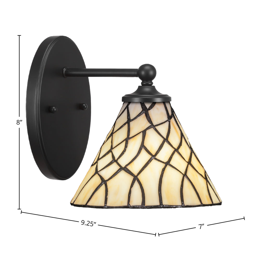Capri One Light Wall Sconce in Matte Black with 7" Sandhill Art Glass Shade