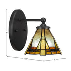 Capri One Light Wall Sconce in Matte Black with 7" Zion Art Glass Shade