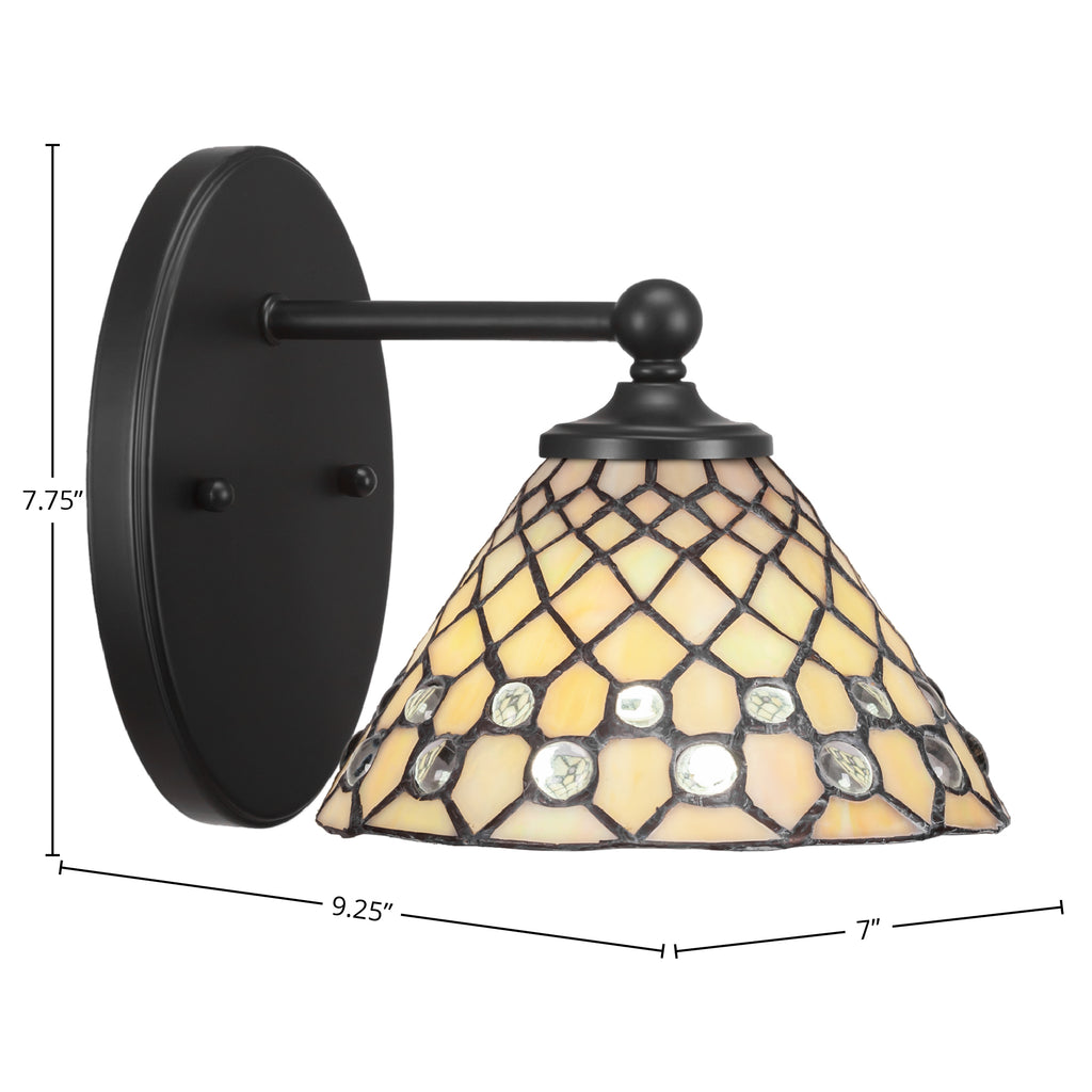 Capri One Light Wall Sconce in Matte Black with 7" Starlight Art Glass Shade