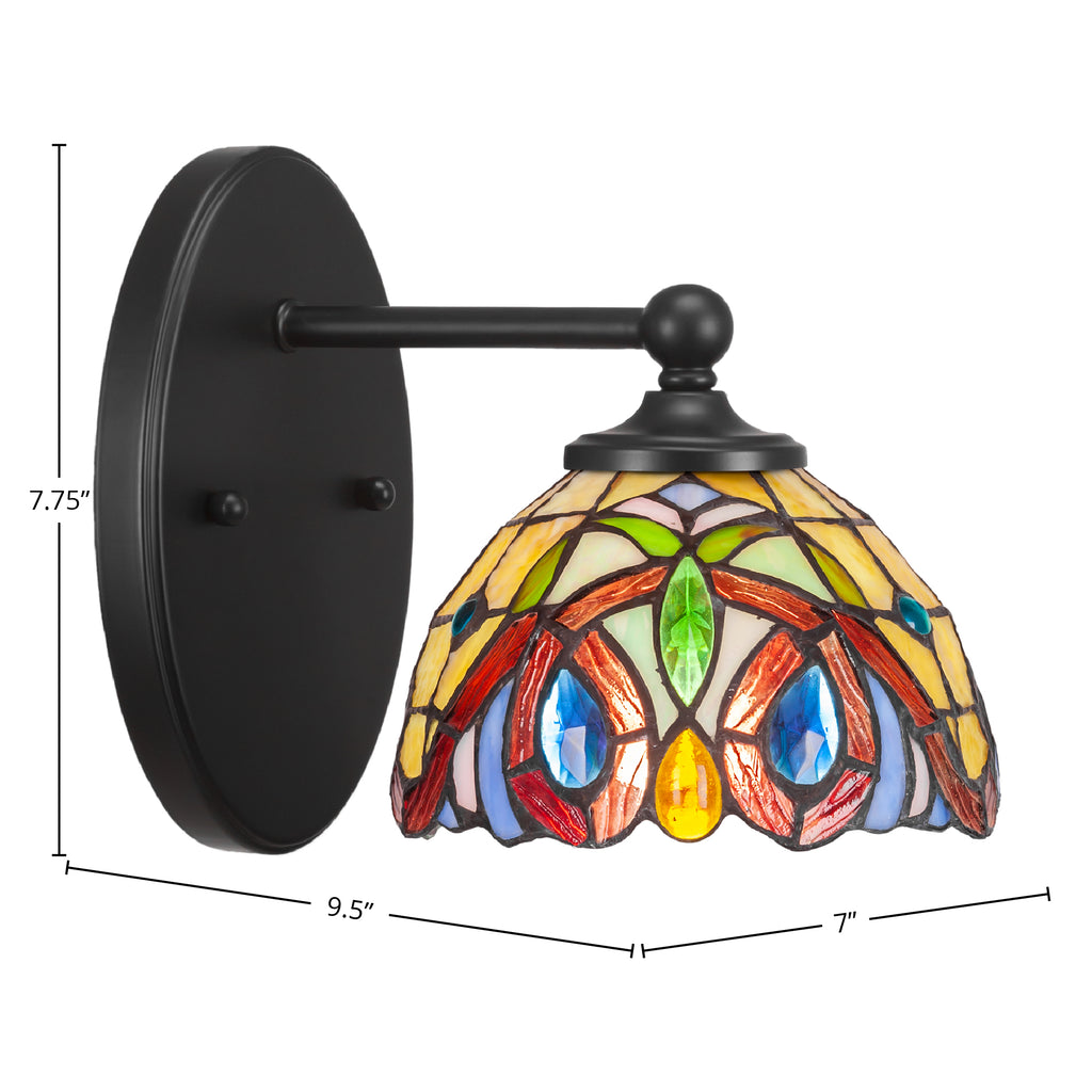 Capri One Light Wall Sconce in Matte Black with 7" Lynx Art Glass Shade