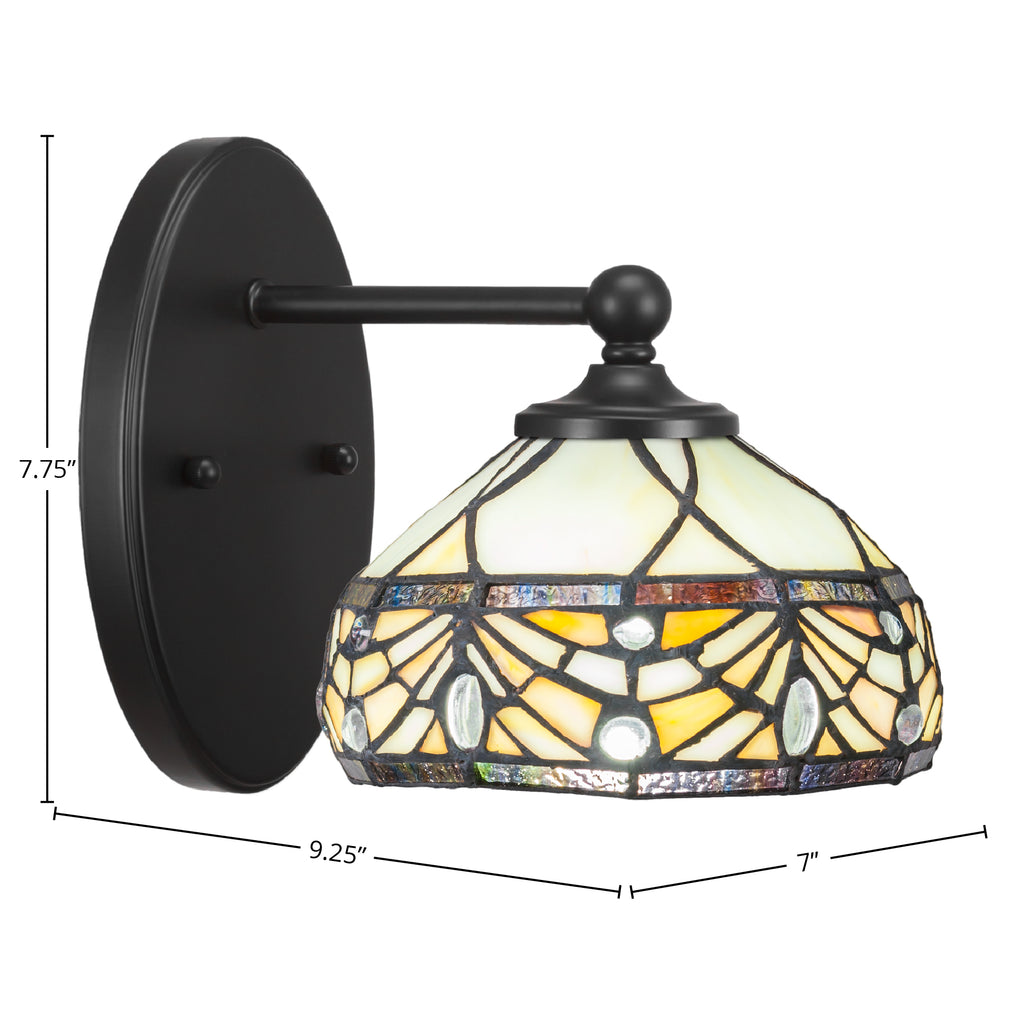 Capri One Light Wall Sconce in Matte Black with 7" Royal Merlot Art Glass Shade