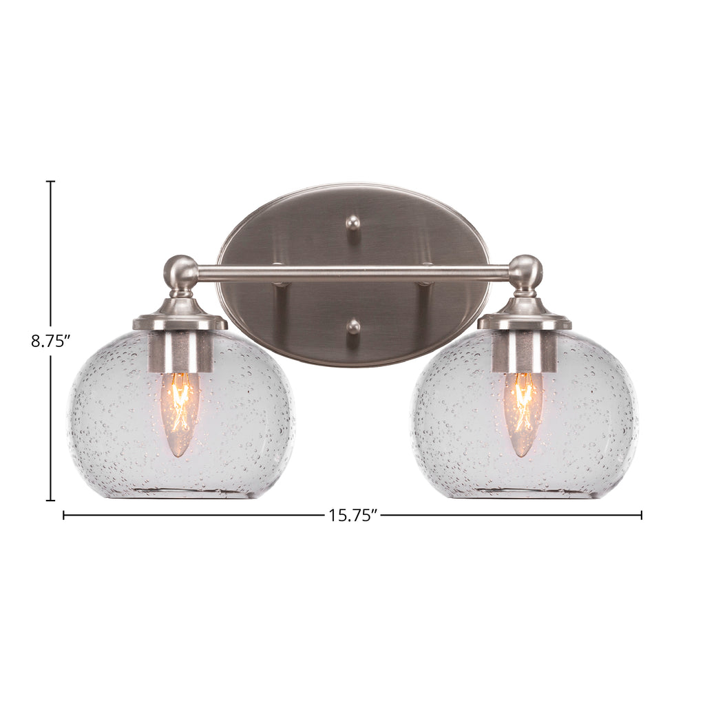 Capri Two Light Bath Bar in Brushed Nickel with 7" Clear Bubble Shade