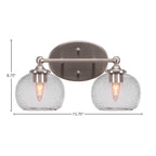 Capri Two Light Bath Bar in Brushed Nickel with 7" Clear Bubble Shade