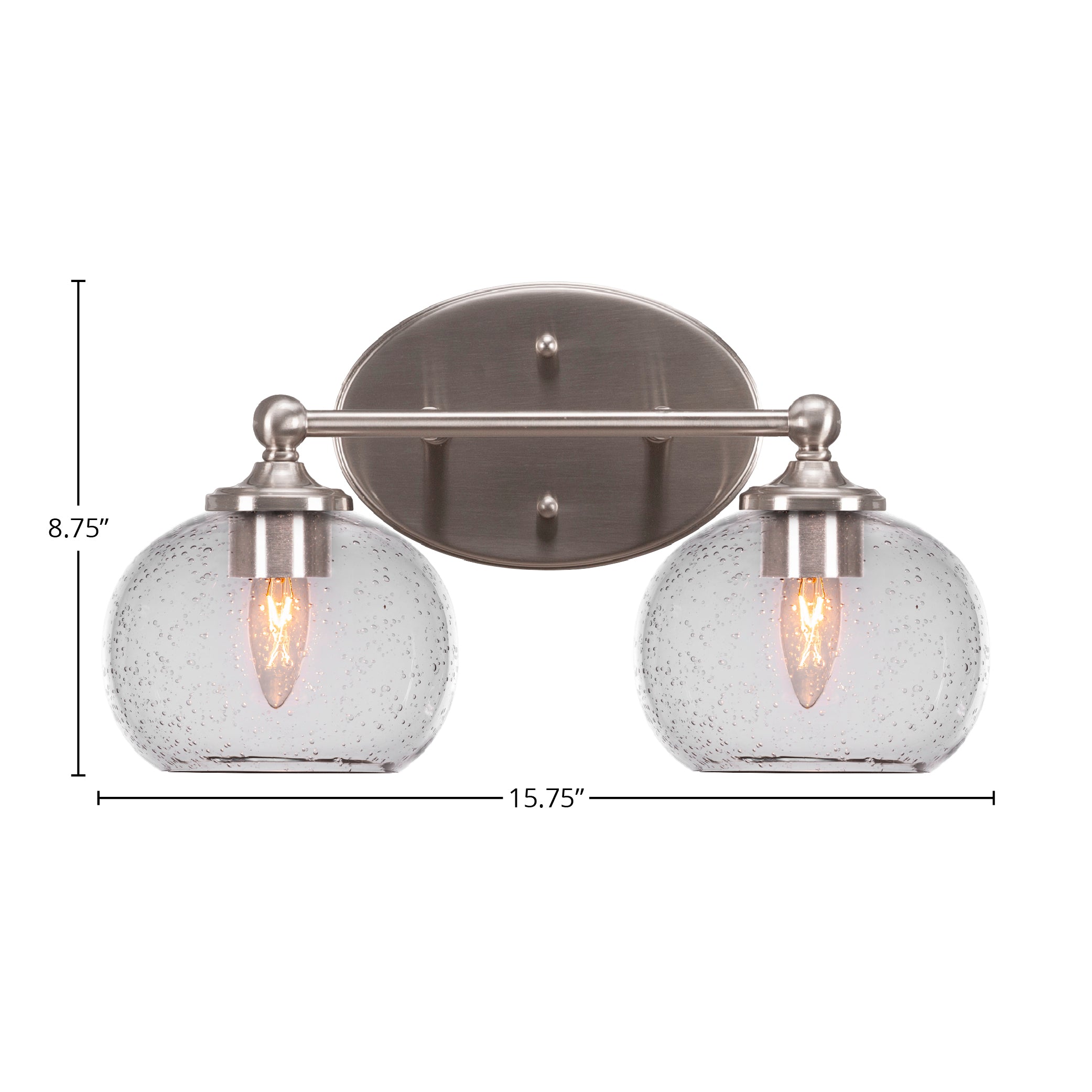 Capri Two Light Bath Bar in Brushed Nickel with 7" Clear Bubble Shade