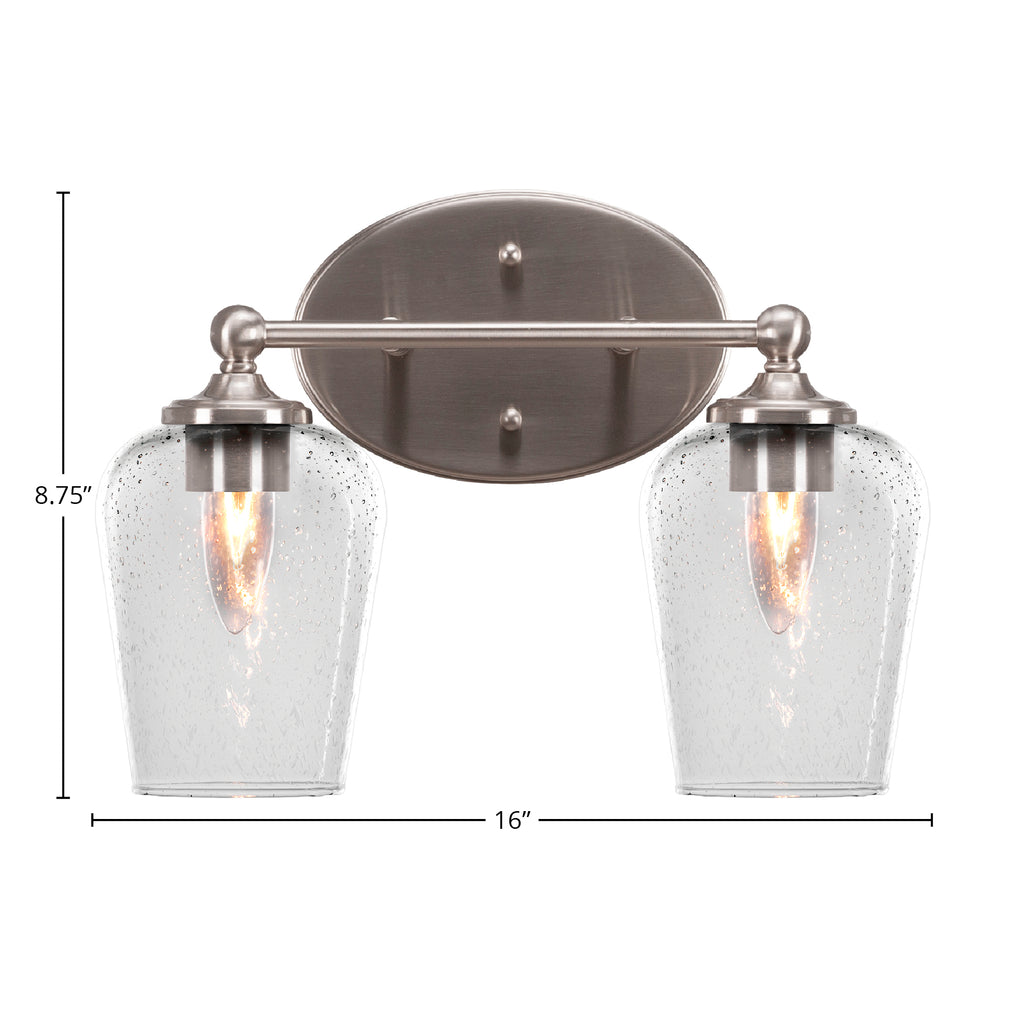 Capri Two Light Bath Bar in Brushed Nickel with 5" Clear Bubble Shade