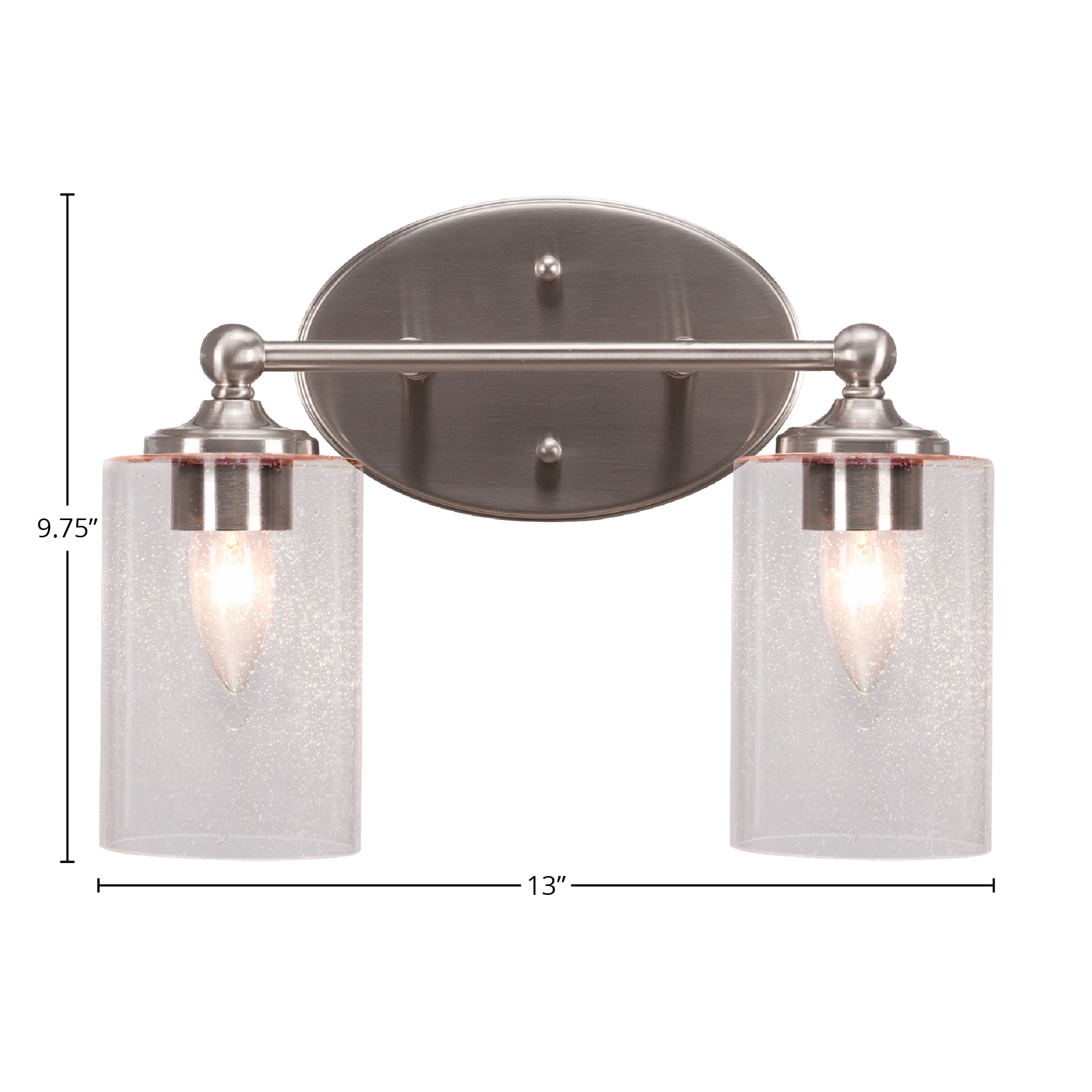 Capri Two Light Bath Bar in Brushed Nickel with 4" Clear Bubble Shade