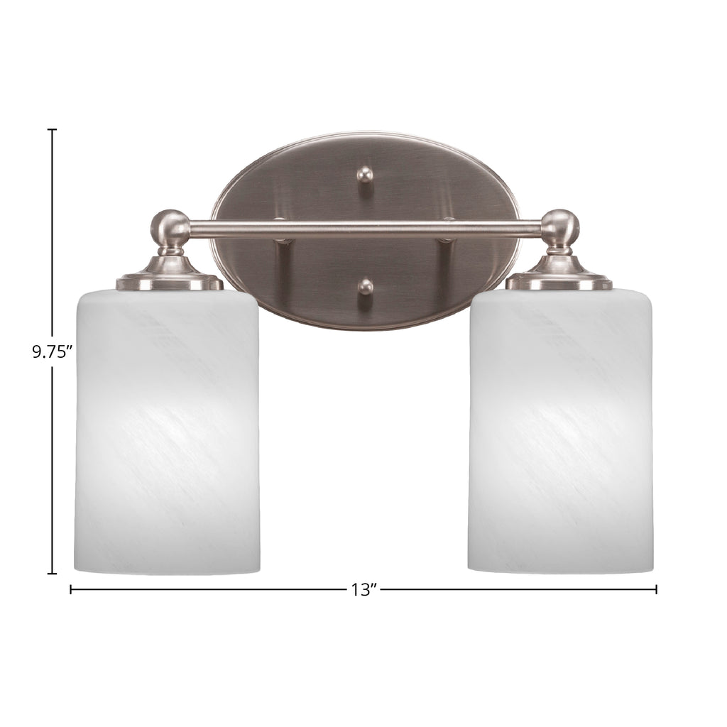 Capri Two Light Bath Bar in Brushed Nickel with 4" White Marble Shade
