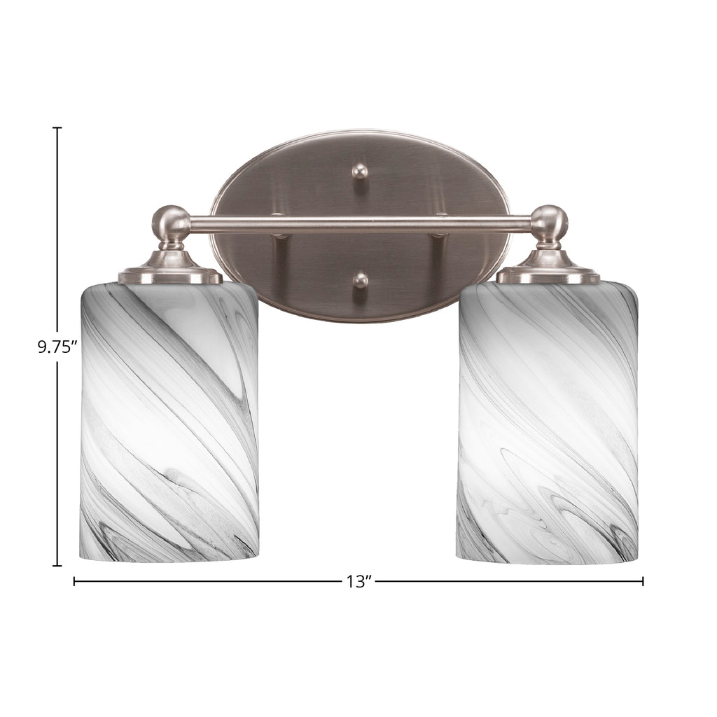 Capri Two Light Bath Bar in Brushed Nickel with 4" Onyx Swirl Shade