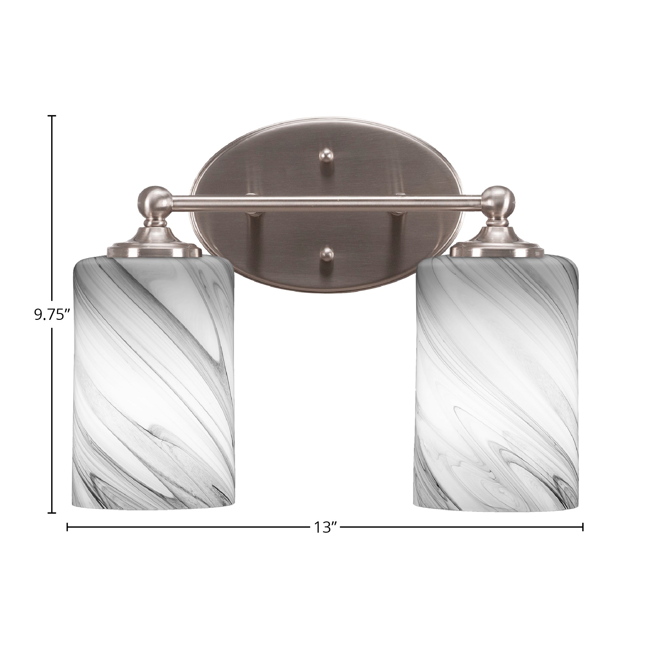 Capri Two Light Bath Bar in Brushed Nickel with 4" Onyx Swirl Shade