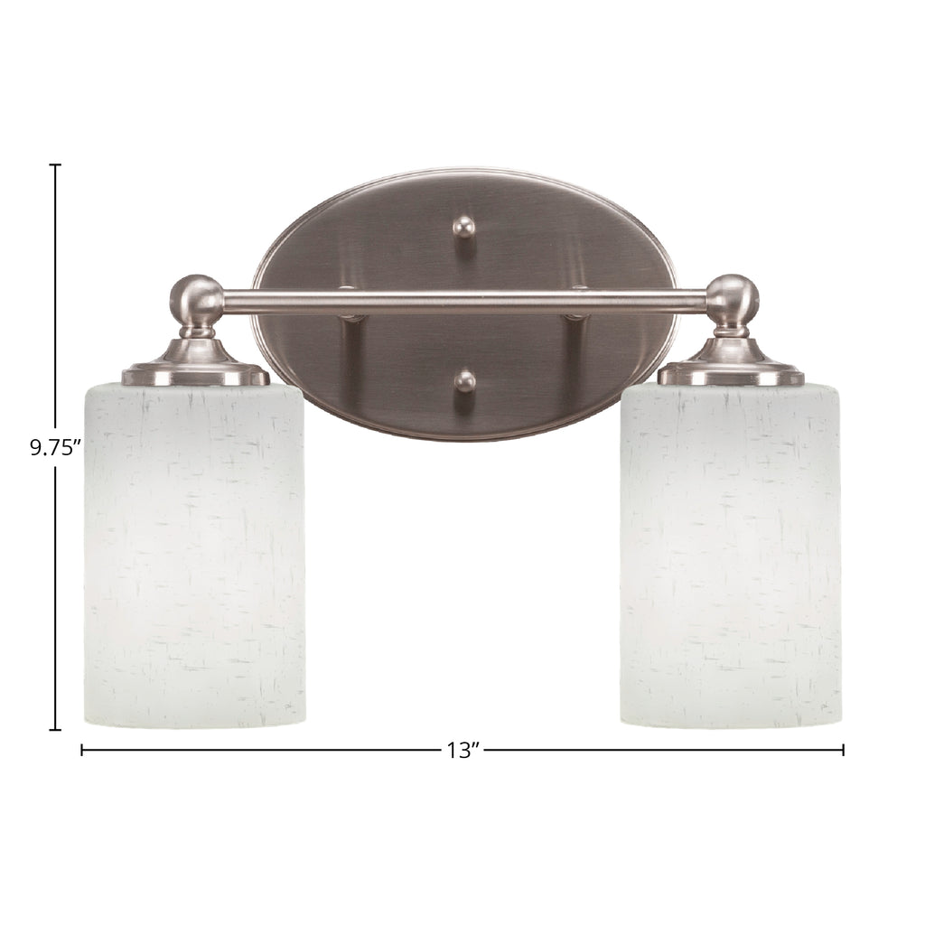 Capri Two Light Bath Bar in Brushed Nickel with 4" White Muslin Shade