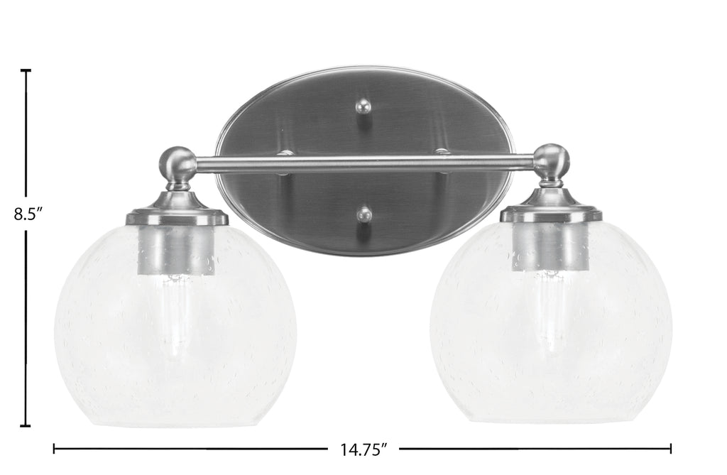 Capri Two Light Bath Bar in Brushed Nickel with 5.75" Clear Bubble Shade