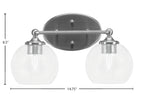 Capri Two Light Bath Bar in Brushed Nickel with 5.75" Clear Bubble Shade