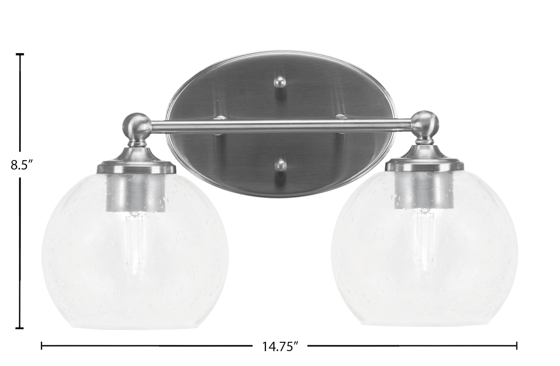 Capri Two Light Bath Bar in Brushed Nickel with 5.75" Clear Bubble Shade