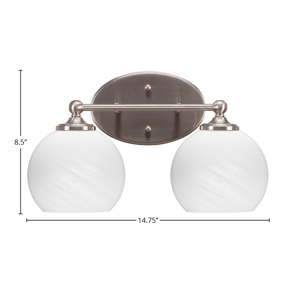 Capri Two Light Bath Bar in Brushed Nickel with 5.75" White Marble Shade