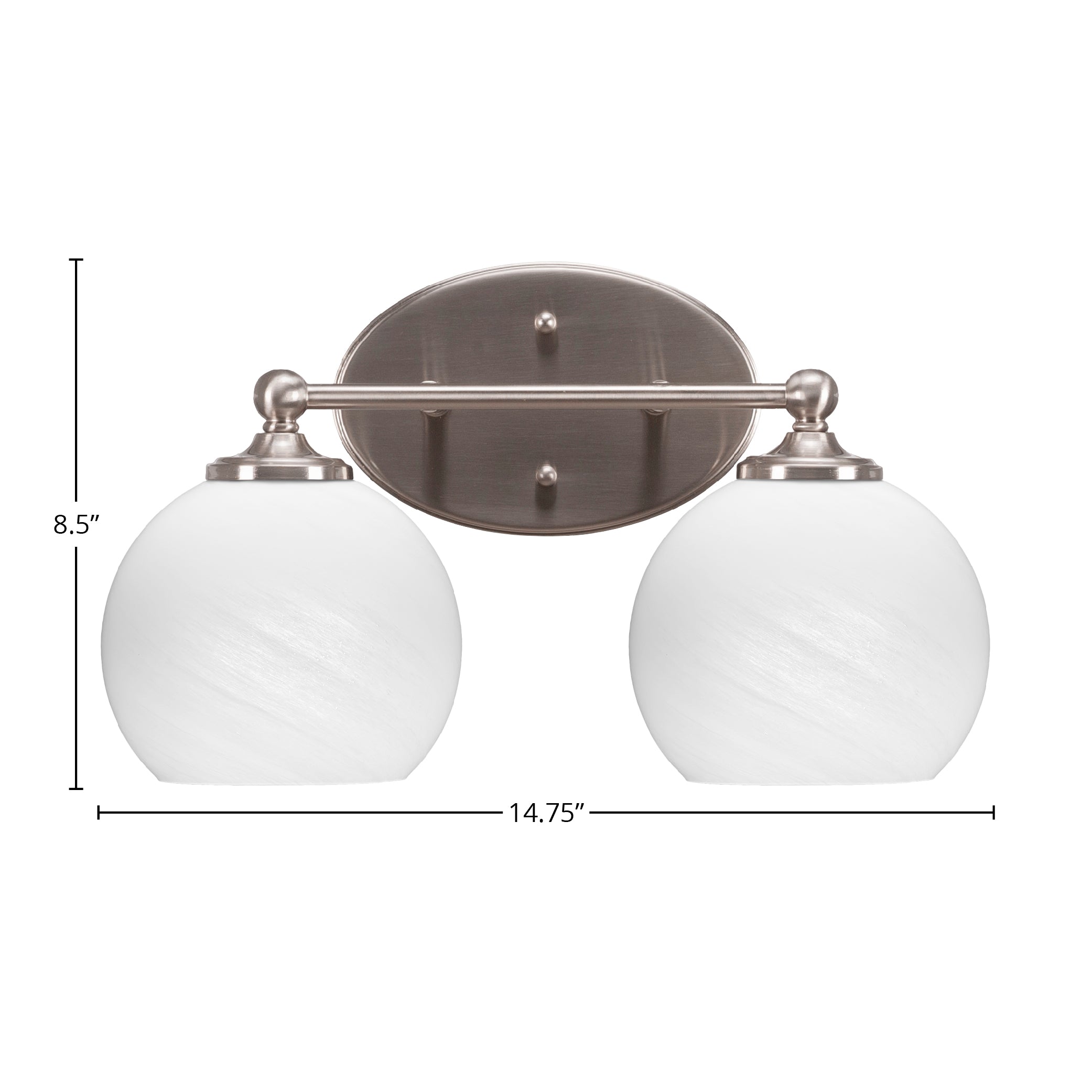 Capri Two Light Bath Bar in Brushed Nickel with 5.75" White Marble Shade