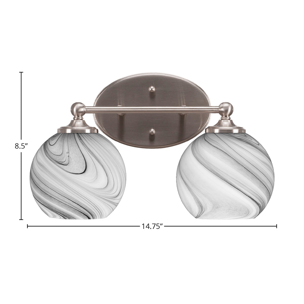 Capri Two Light Bath Bar in Brushed Nickel with 5.75" Onyx Swirl Shade
