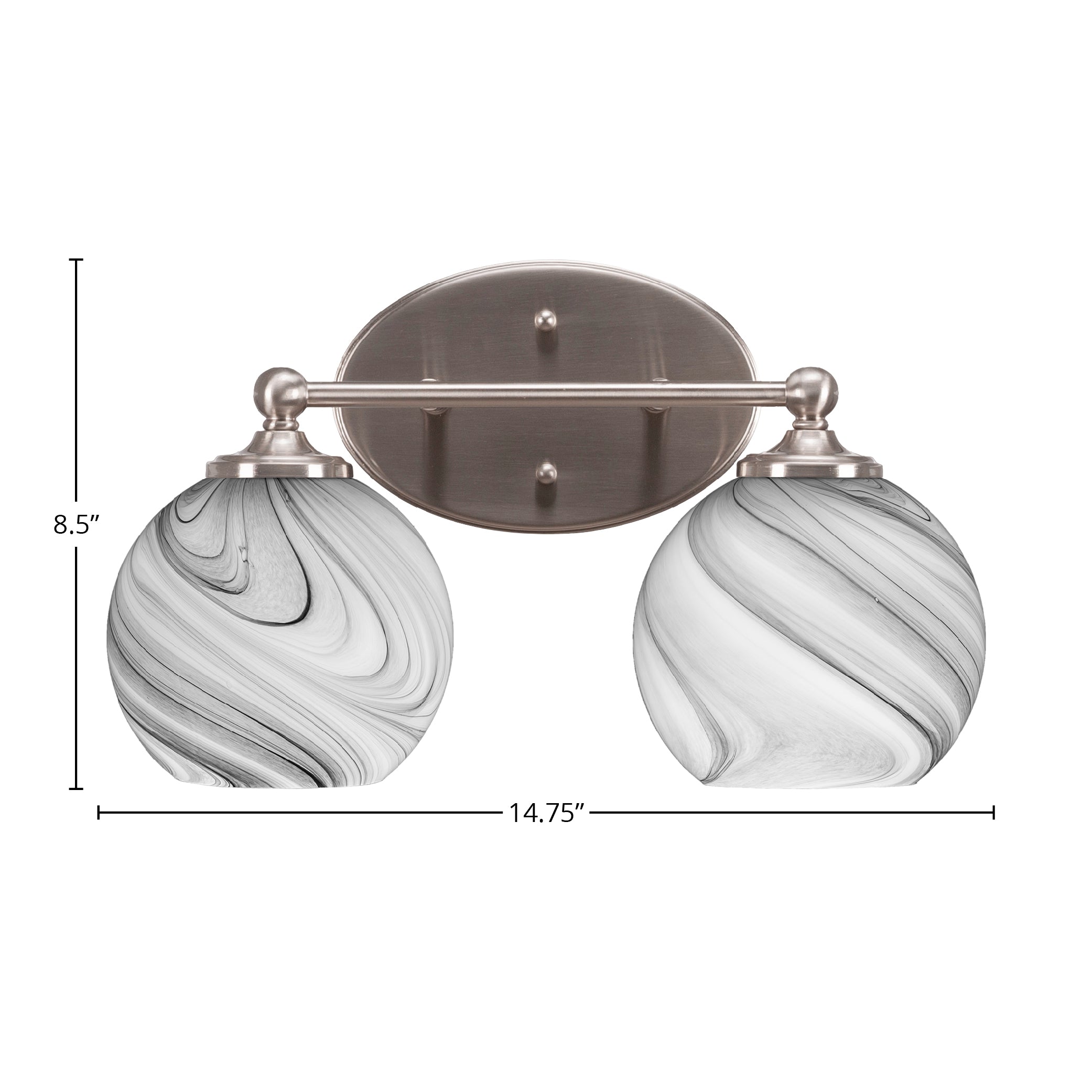 Capri Two Light Bath Bar in Brushed Nickel with 5.75" Onyx Swirl Shade