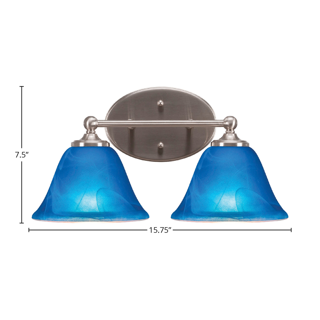 Capri Two Light Bath Bar in Brushed Nickel with 7" Blue Italian Shade