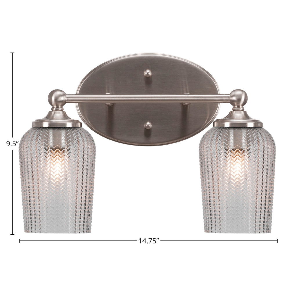 Capri Two Light Bath Bar in Brushed Nickel with 5" Clear Textured Shade