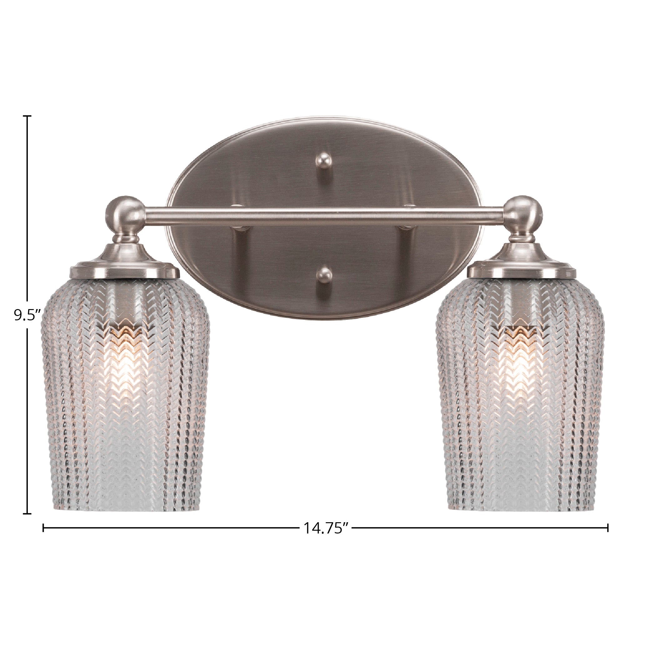 Capri Two Light Bath Bar in Brushed Nickel with 5" Clear Textured Shade