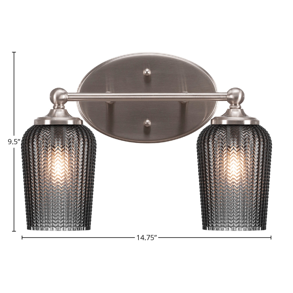 Capri Two Light Bath Bar in Brushed Nickel with 5" Smoke Textured Shade