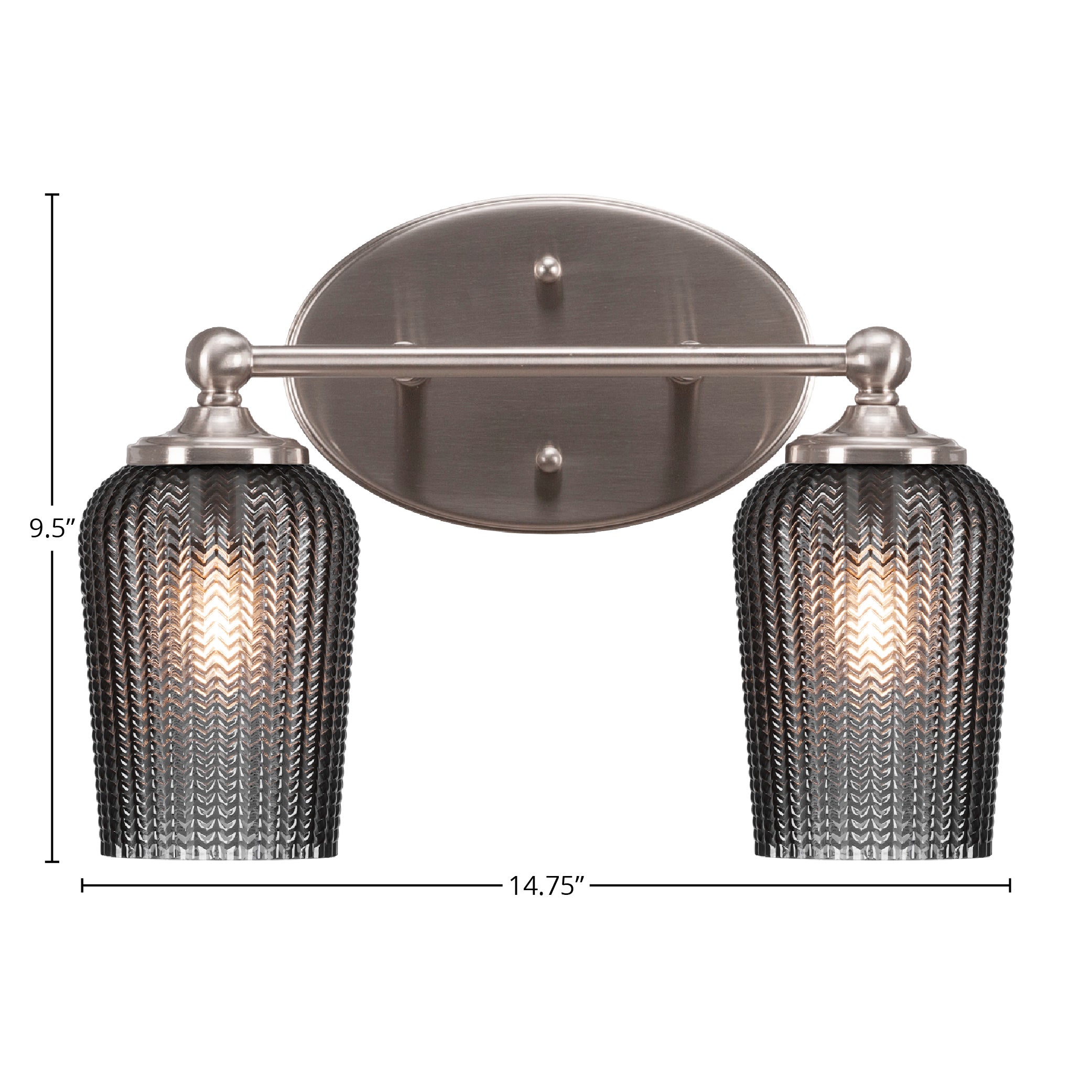 Capri Two Light Bath Bar in Brushed Nickel with 5" Smoke Textured Shade