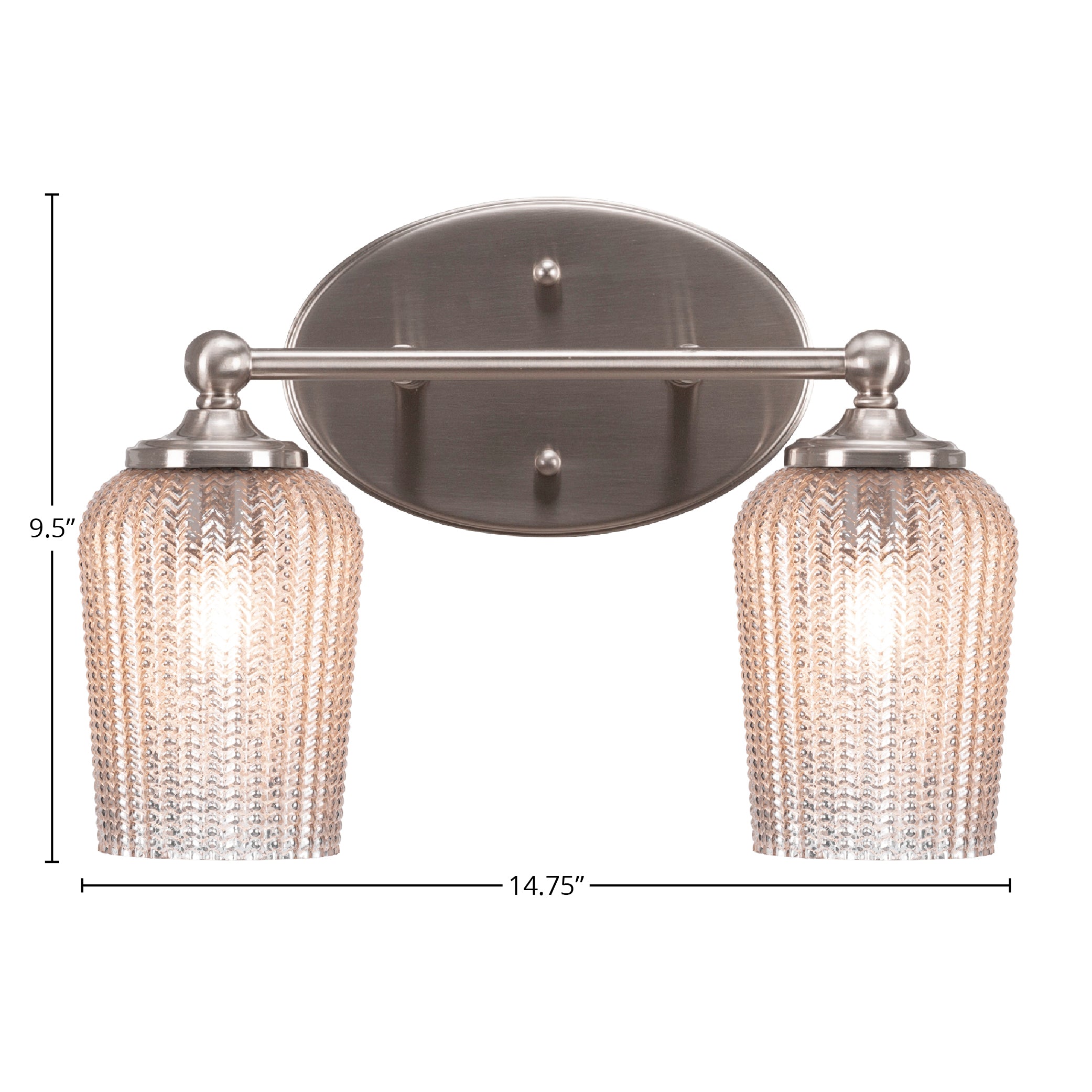 Capri Two Light Bath Bar in Brushed Nickel with 5" Silver Textured Shade