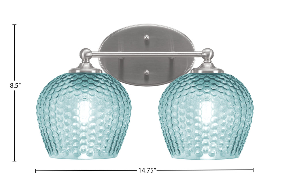 Capri Two Light Bath Bar in Brushed Nickel with 6" Turquoise Textured Shade
