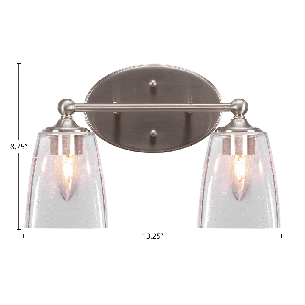 Capri Two Light Bath Bar in Brushed Nickel with 4.5" Square Clear Bubble Shade