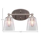 Capri Two Light Bath Bar in Brushed Nickel with 4.5" Square Clear Bubble Shade