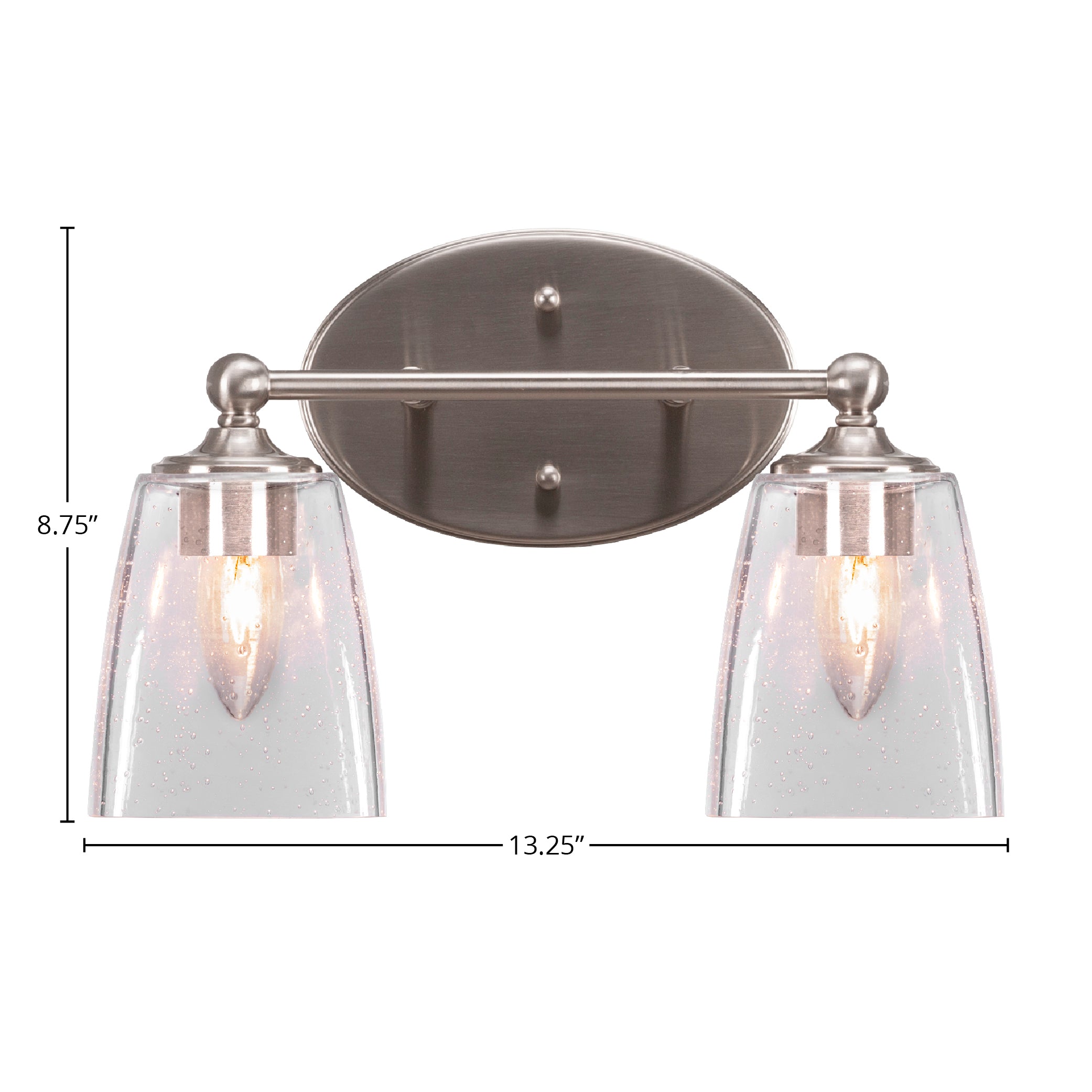 Capri Two Light Bath Bar in Brushed Nickel with 4.5" Square Clear Bubble Shade