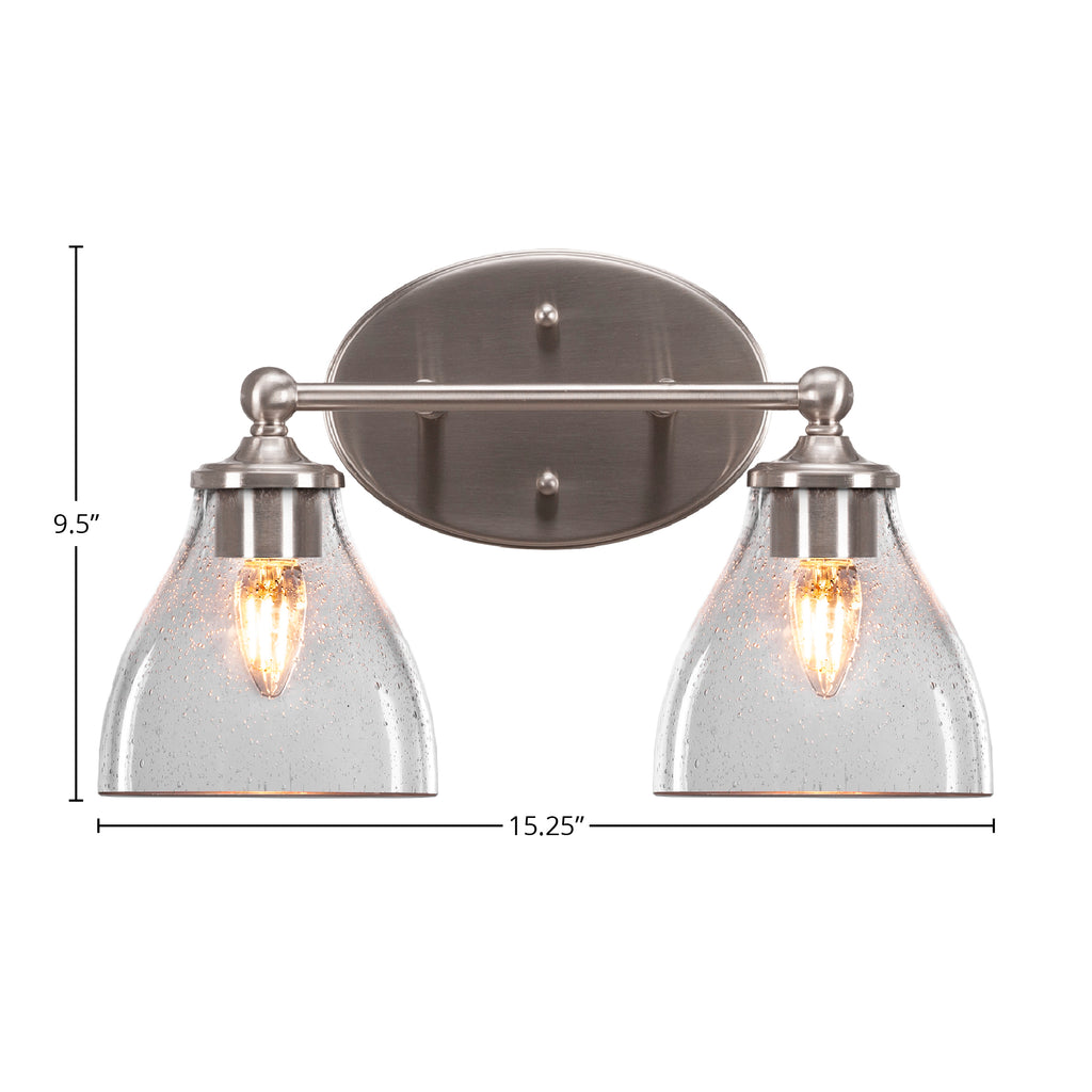 Capri Two Light Bath Bar in Brushed Nickel with 6.25" Clear Bubble Shade