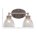 Capri Two Light Bath Bar in Brushed Nickel with 6.25" Clear Bubble Shade