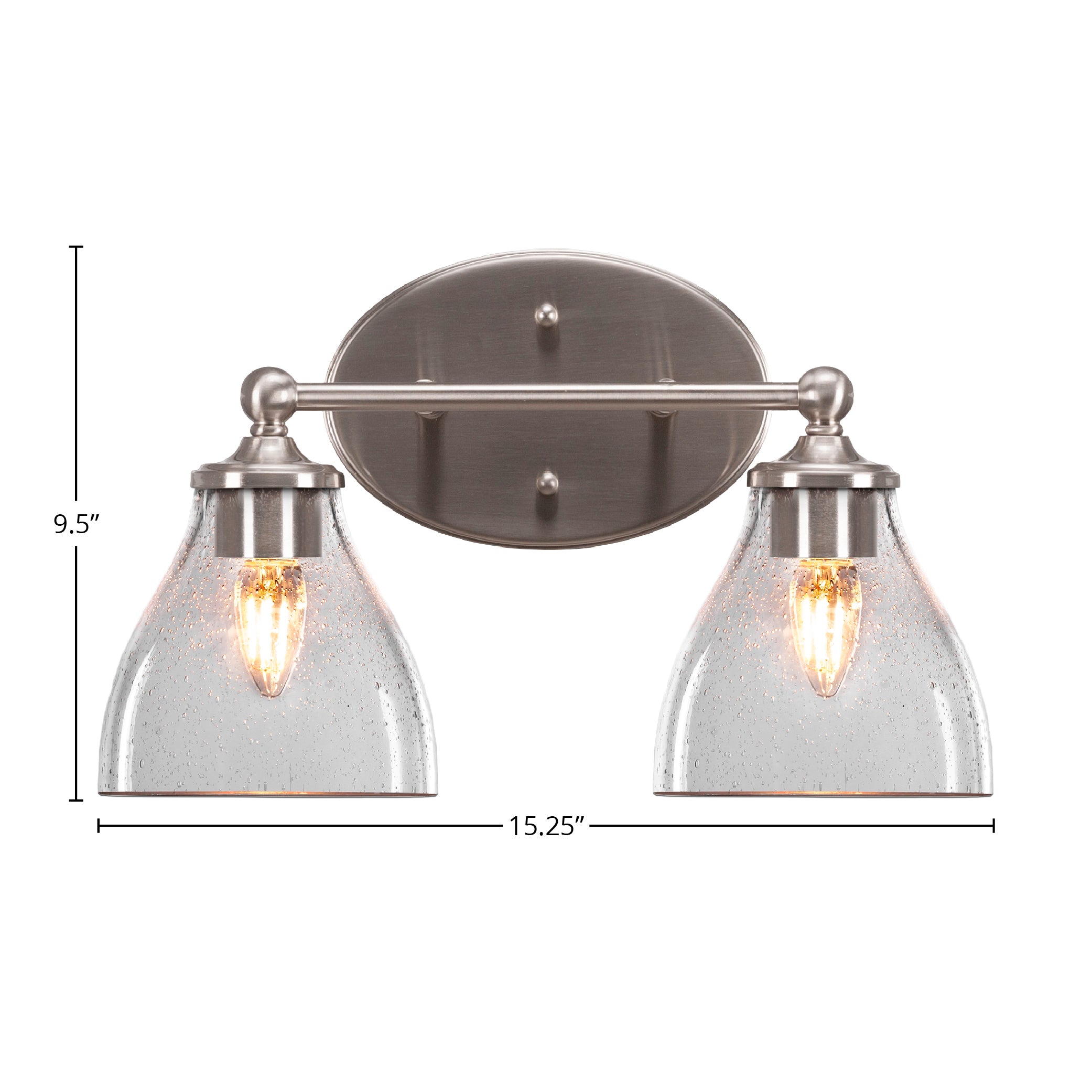 Capri Two Light Bath Bar in Brushed Nickel with 6.25" Clear Bubble Shade